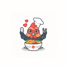 chicken noodle mascot logo illustration. mie ayam food logo cartoon vector