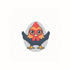 cute black chicken logo cartoon vector illustration