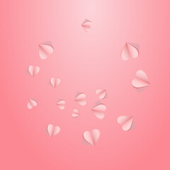 Red Confetti Vector Pink  Backgound. Cut Hearts