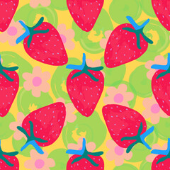 Colorful Strawberry Vector Seamless Pattern.