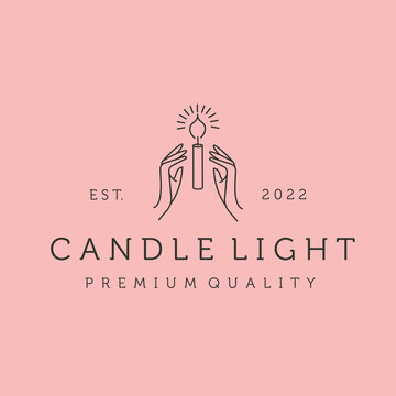 Candle Light With Hand Line Logo Vector Symbol Illustration Design