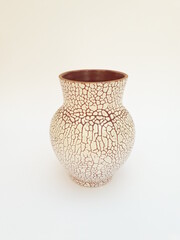 Mid-century modern pottery - cream color vase with crackled glaze