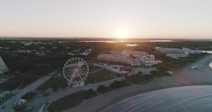 Aerial view of La Grande-Motte, South of France Ferris Wheel in the morning