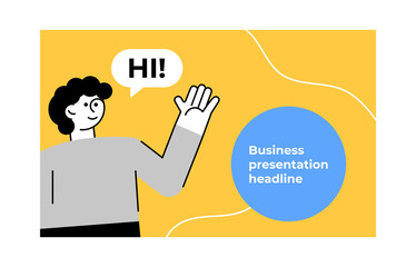 Business digitalization presentation and slide layout background. Business scene with outline character.