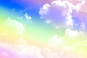 Obraz na płótnie Canvas beauty sweet pastel yellow blue colorful with fluffy clouds on sky. multi color rainbow image. abstract fantasy growing light