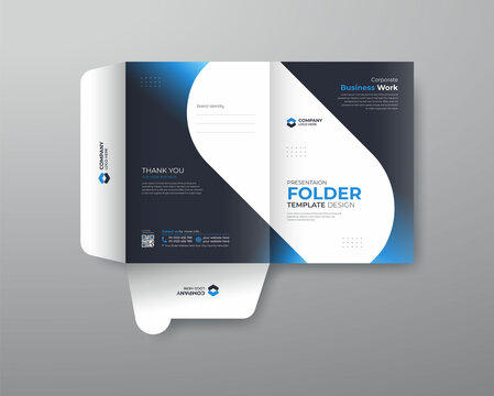 Business folder for files, presentation folder blue color design. Brochure template Annual report background for business design
