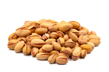 Pistachio nuts isolated on white background. Organic nuts. close up