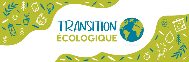 Transition écologique - Bannière  Titre et pictogrammes  vectoriels autour de la nature
