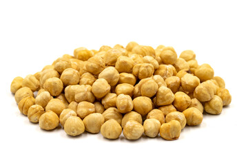 Roasted hazelnut nut isolated on white background. Organic nuts. close up