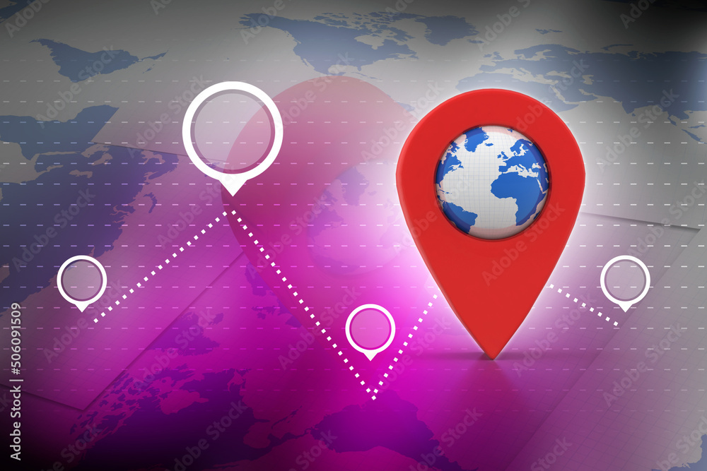 Poster 3d rendering Red map pointer
