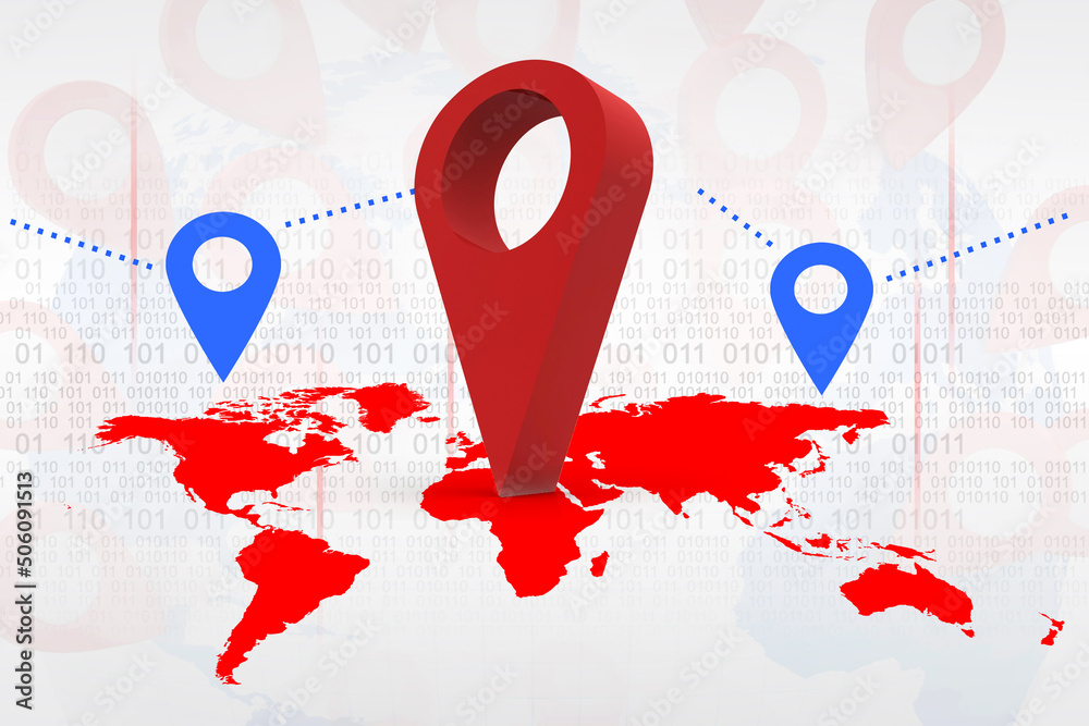 Poster 3d rendering Red map pointer
