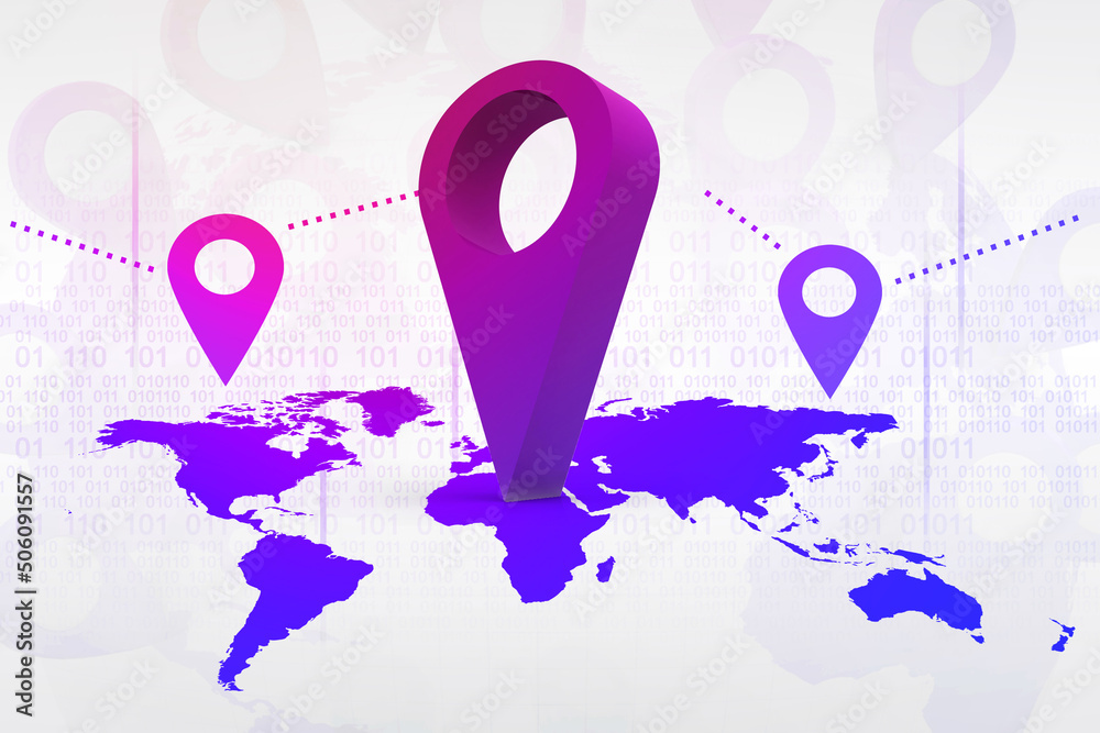 Poster 3d rendering Red map pointer
