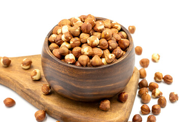 Hazelnut nuts isolated on white background. Organic nuts. close up