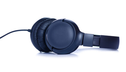Black modern headphones on white background isolation