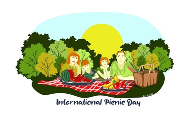 International and national picnic day vector illustration. Family enjoying picnic.