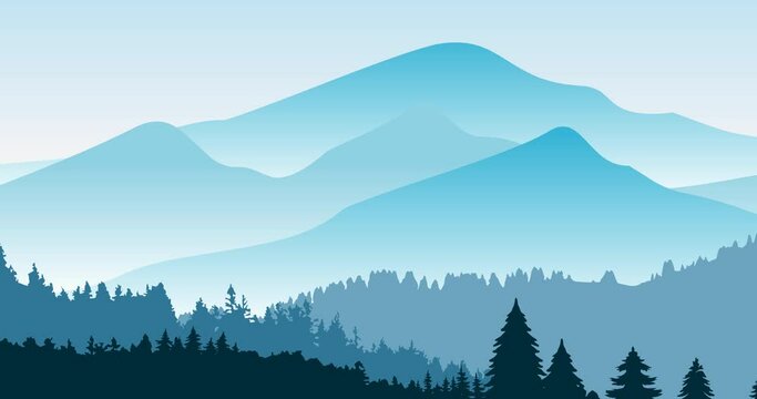 calm misty blue mountains nature parallax animation video
