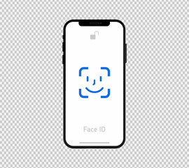 Face id for scanning phone and person. biometric recognition for digital identity access. Isolated design and symbol of face scanner and detection and identification technology. Vector