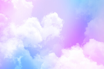 beauty sweet pastel violet blue colorful with fluffy clouds on sky. multi color rainbow image....