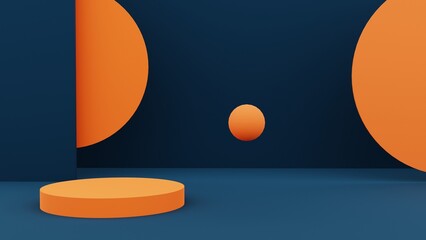 Cosmetic black blue and orang background and premium podium display for product presentation branding and packaging . studio stage . 3d render