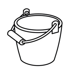 Simple image of a bucket with a handle, black outline icon. Vector illustration.