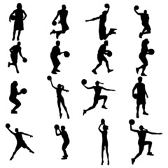 silhouettes set, Basketball Players Vectors Vectors graphic art designs in editable .eps .SVG format. Vector set