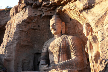 The Buddha statue at Yungang Grottoes, its an ancient Buddhist temple grottoes near the city of...