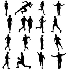 silhouettes of people. Young Running Man, Vector. Run, Side Stock Vector. All vector set