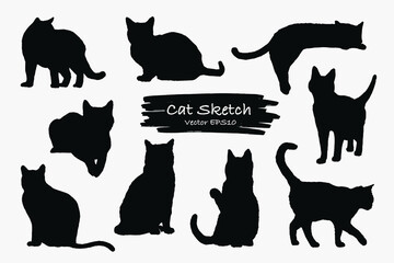 Vector set of cat shape sketch free hand