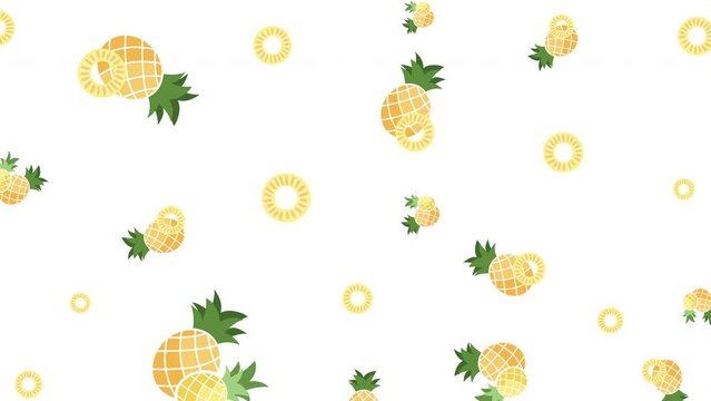 Animated pineapple seamless pattern on White background for textile fabric wallpaper backgrounds. Website and Social Media 4K Video Fresh Fruits Texture. Summer Time Vacation Decorated Banner Template