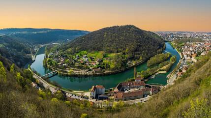 Besancon river horseshoe and the island on the river side in Burgundy France