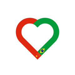 unity concept. heart ribbon icon of china and brazil flags. vector illustration isolated on white background