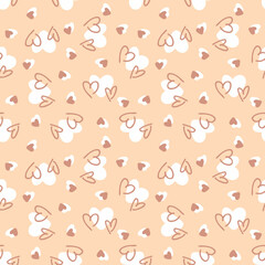 Romantic valentine seamless pattern with hearts. Groovy hippie aesthetic print for fabric, paper, T-shirt. Doodle illustration for decor and design.
