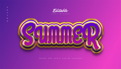Luxury Purple and Gold Text Style with 3D Sticker Effect. Colorful Summer Text Effect