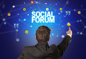 Rear view of a businessman, social media concept