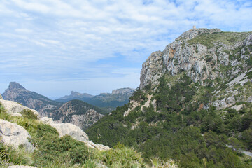 Fototapeta na wymiar Albercutx watchtower (Talaia d'Albercuix) on top of mountain in Mallorca, Spain
