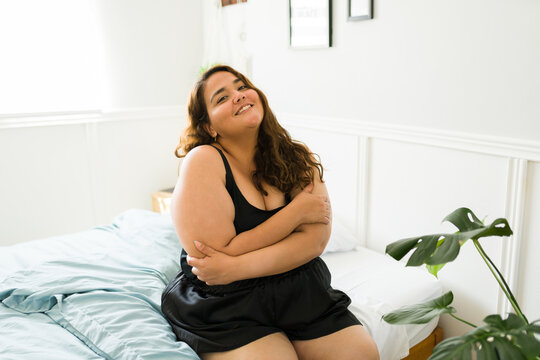 Portrait of a fat woman promoting self love