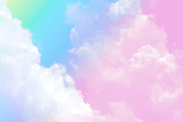 Fototapeta na wymiar beauty sweet pastel pink green colorful with fluffy clouds on sky. multi color rainbow image. abstract fantasy growing light