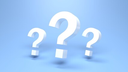 Group of Question Marks on blue studio background. 3D Rendering