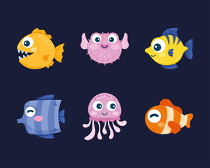 six sealife animals icons