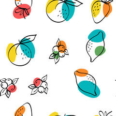 Green and Fuchsia Apple and Peach Vector White
