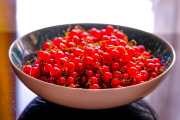 Plate full of ripe Redcurrant berries.