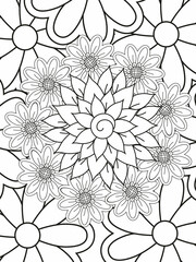 flower composition. Coloring page - zendala, design for spiritual relaxation for adults, vector illustration, isolated on a white background. Zen doodles.
