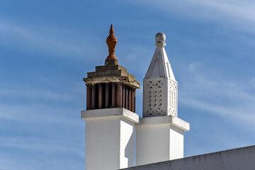 Close view of a traditional chimney in Faro district, Algarve, Portugal