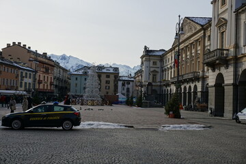 A view of police car in the main square of Aosta