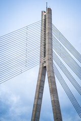Fototapeta na wymiar bridge over blue sky. Latvia, Riga, suspension bridge