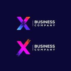 Abstract Letter X Logo design with Pixels Square Shape for Technology and Digital Business Company