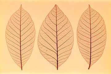Three skeleton leaves