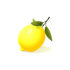 Lemon with leaf isolated. Yellow lemon vector. Fresh citrus isolated cartoon vector illustration on white bacground