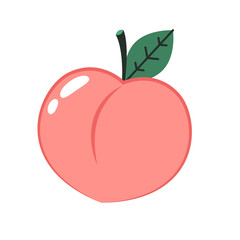 Peach cartoon vector. Doodle peach with leaves icon. Peach fruit in shape of heart isolated on white background. Farm, natural food, fresh fruits.