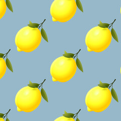 Seamless pattern with lemon slices. Background with a pattern of yellow lemons on blue background